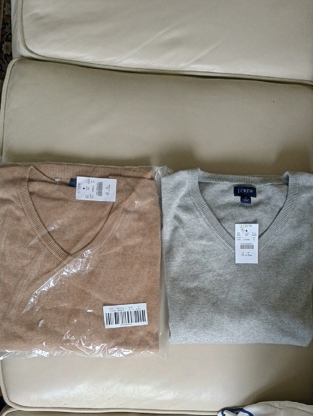 2 For 1  NWT J. Crew Men's V-Neck Sweaters in Beige and Light Gray